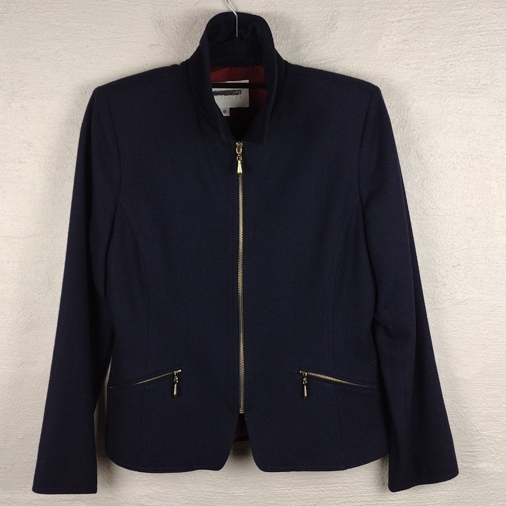 Hugo Buscati Collection Deep Blue Wool Collared Long Sleeve Zip Up Blazer Jacket - Picture 15 of 16